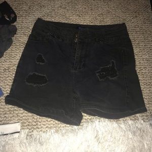 Black ripped jean shorts